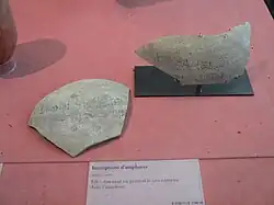 Fragments d'amphore indiquant le cru contenu