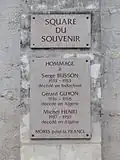 Plaquette square du Souvenir.