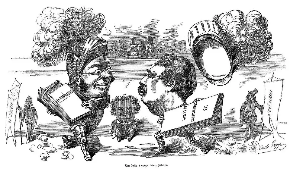 Caricatures de Millaud, Trimm et Villemessant (La Lune, 6 mai 1866).