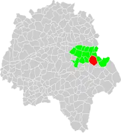 Vue d'une carte indiquant l'emplacement d'une commune dans son département.