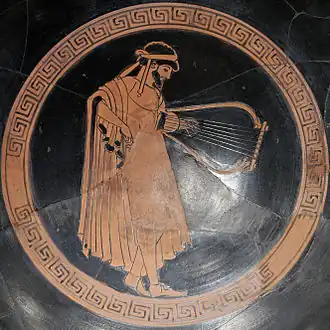 Image attribuée au peintre de Dokimasie sur un kylix : un homme avec Lyre.