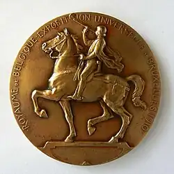 Royaume de Belgique, Exposition universelle de Bruxelles 1910, avers.