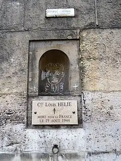 Plaque en mémoire du résistant Louis Hélié au no&nbsp;3.