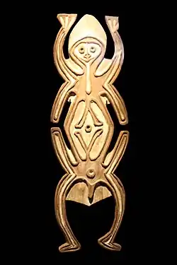 Sculpture bioma Kiwai. Bois, pigments, H. 64&nbsp;cm. Papouasie-Nouvelle-Guinée. 1850-1950