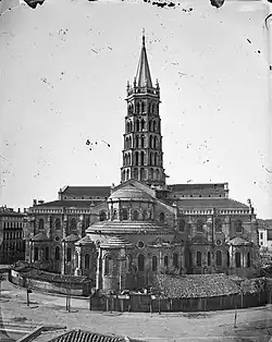 Le chevet de la basilique pendant les restaurations, par Eugène Trutat (vers 1870, muséum de Toulouse.