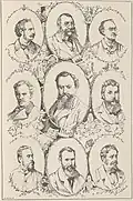Neuf portraits de caricaturistes d'Allemagne, d'Autriche et de Suisse (1885).