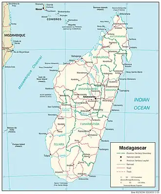 Carte des transports terrestres à Madagascar.