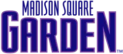 Logotype du Madison Square Garden, en lettre d'imprimerie et en bleu.