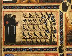 Le Prêche aux oiseaux, détail de Saint François et vingt épisodes de sa vie.