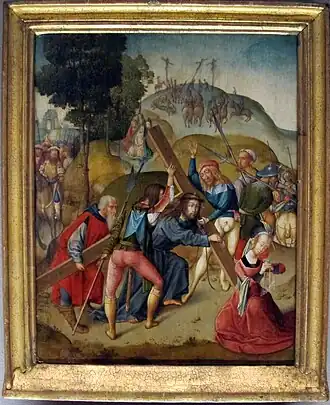 Le Portement de croix, huile sur panneau, XVe, Département des peintures du musée du Louvre.