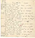 Manuscrit de son tout premier poème en wallon, corrigé par Lucien Léonard&nbsp;(wa) qui fut son précepteur.