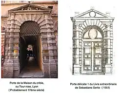 Porte de la Maison du Crible (ou Tour rose), Lyon, probablement XVIIe&nbsp;siècle.