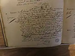 Acte de naissance du 26 février 1802 de Victor Hugo du registre d’État civil de Besançon.