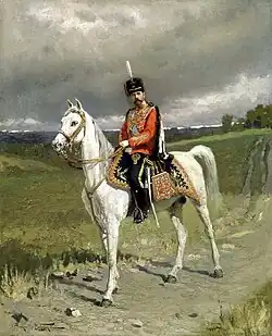 « Nicolas II en uniforme de la garde de hussard, 1907, huile, toile — Musée Russe.