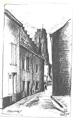 La tour de la cathédrale, dessin de l'architecte Léon Van Dievoet, 1934.