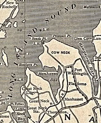 Carte de 1917 de Manhasset, au fond de la baie du même nom.