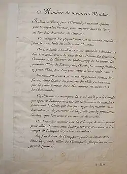 Manuscrit de la "Manière de montrer Meudon" page 1