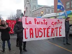 Manifestation contre l'austérité organisée par les groupes communautaires de Pointe-Saint-Charles, le 25 février 2015.