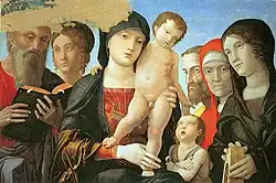 Andrea Mantegna, Vierge à l'Enfant avec les saints, v. 1500.