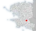 Carte montrant l'emplacement de la commune de Coray au sein du département du Finistère.