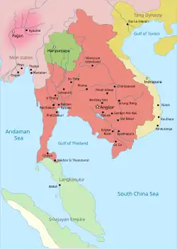 L'empire khmer vers 900.