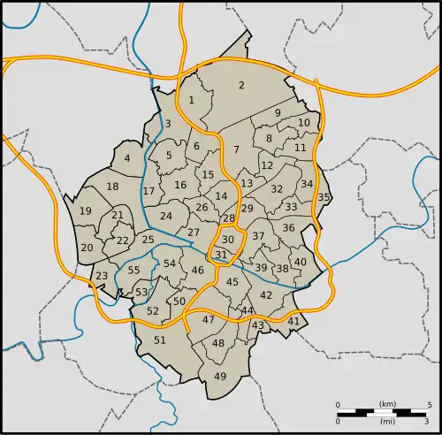 Carte des 55 quartiers de Charleroi
