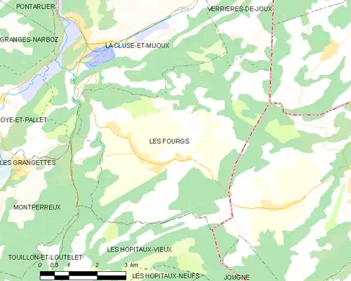 Carte représentant les limites territoriales de plusieurs communes.