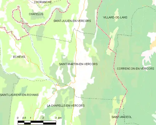 Plan du territoire de Saint-Martin-du-Vercors.