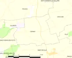 Carte de Cernay et des communes limitrophes.