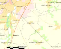 Carte de Gellainville et des communes limitrophes.