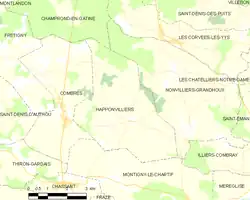 Carte de la commune d'Happonvilliers.