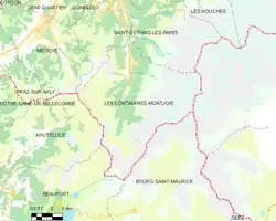 Carte montrant Les Contamines-Montjoie et les communes voisines.