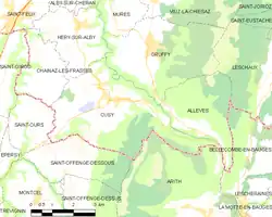 Carte montrant Cusy et les communes voisines.