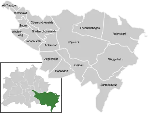les quartiers de l’arrondissement de Treptow-Köpenick
