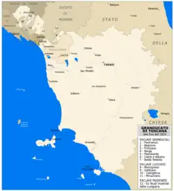 Le grand-duché de Toscane en 1815 (avec l'indication des exclaves).
