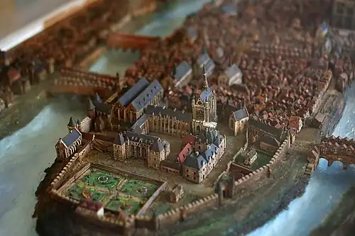 Maquette de Paris vers la fin du XVIe&nbsp;siècle, sur laquelle manque la « Grosse Tour » de Louis VI.