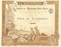 Part de fondateur de la Société du Maréorama Hugo d'Alési.