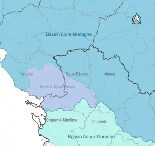 Le territoire de l'OUGC du bassin du Marais Poitevin est à cheval sur deux régions administratives, au sein du bassin Loire-Bretagne.