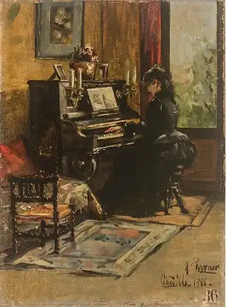 Jeune fille au piano, huile sur toile, 1886.