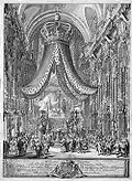 Baldassare Gabbuggiani, Pompe funèbre de Marie-Clémentine Sobieska à la Basilique des Saints-Apôtres de Rome, gravure, 1736.