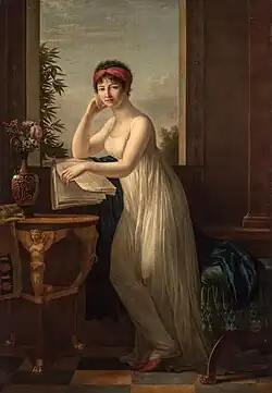 Une jeune femme appuyée sur le bord d’une croisée (Portrait présumé de Marie-Denise Villers, née Lemoine, soeur de l'artiste), 1798-1799, Melbourne, National Gallery of Victoria.