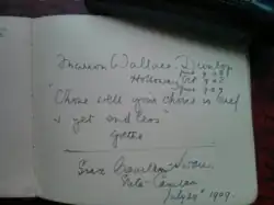 Dédicace sur le cahier de Mabel Capper (1909).