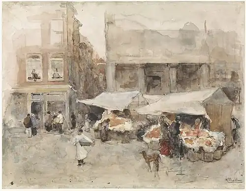 Floris Arntzenius&nbsp;(en), Marché avec étals de fleurs (n. d., Rijksmuseum Amsterdam).