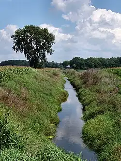 Ruisseau de plaine transformé en fossé (ici dans l'Indiana).