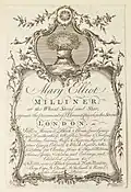 Carte de commerce pour Mary Elliott, modiste, 1757.