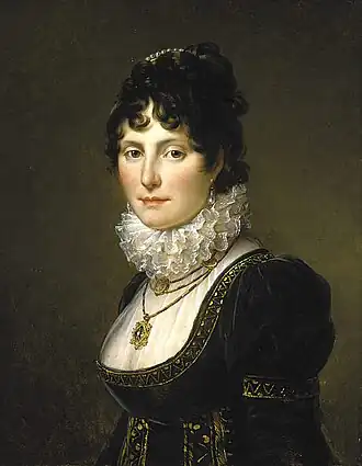 Portrait d'une femme brune en costume fin XVIIIe&nbsp;siècle