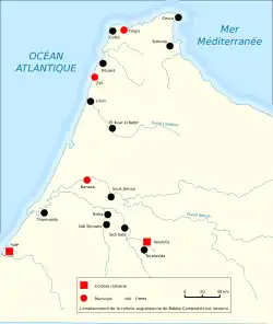 Carte des installations romaines en Maurétanie tingitane