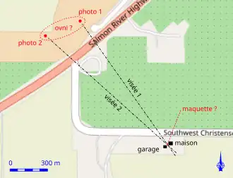 Carte représentant les lieux et les conditions de prise de photographies.