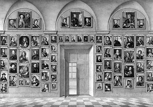 Frà Benedetto Vincenzo (1714-1758) (Benedetto de Greyss&nbsp;(nl)), Autoportraits aux Offices, gravure, 1748.