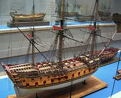 Maquette du HMS Medway de 60 canons, quatrième rang, lancé en 1742. Le gréement date de 1763.
